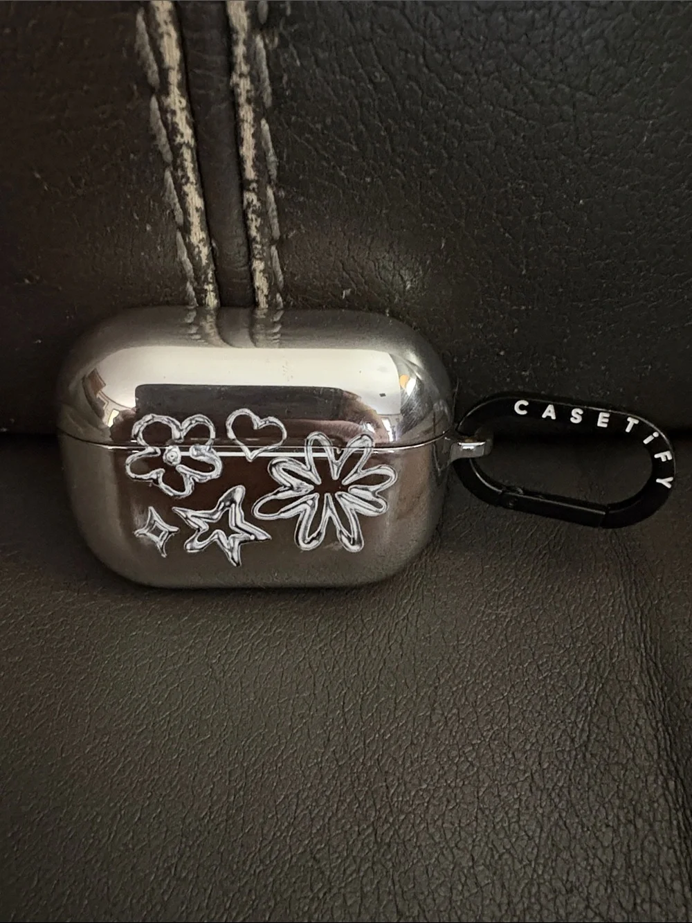 Apple Silver Metallic AirPods Pro Case with Black Casetify Carabiner